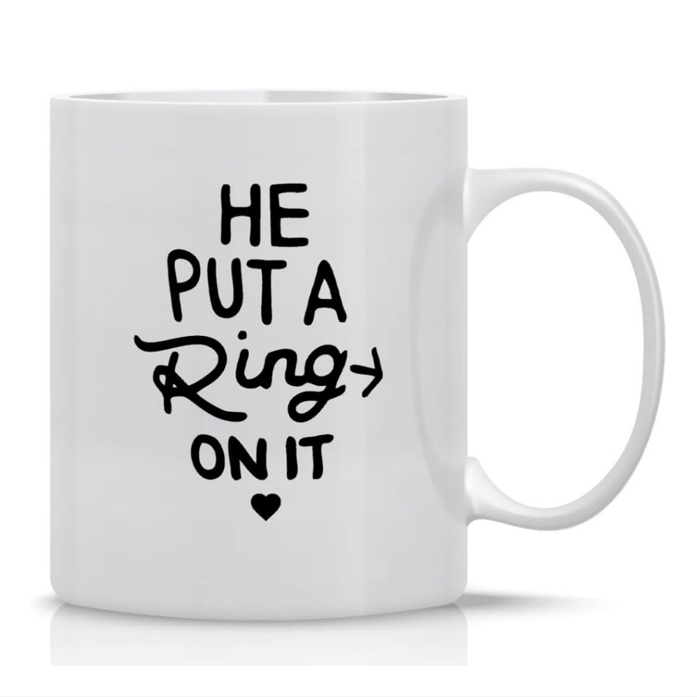 AW Fashions 11oz White with Black text "He Put A Ring On It 🖤" Mug Coffee Tea
